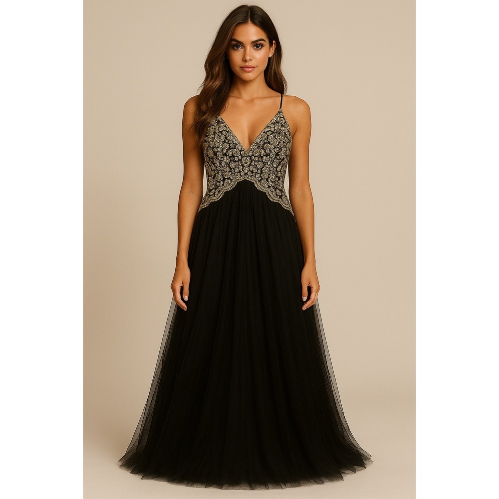 Luxxel Ball Gown‎ Womens M Black Tulle Maxi Whimsigoth Fairy Grunge Prom Dress